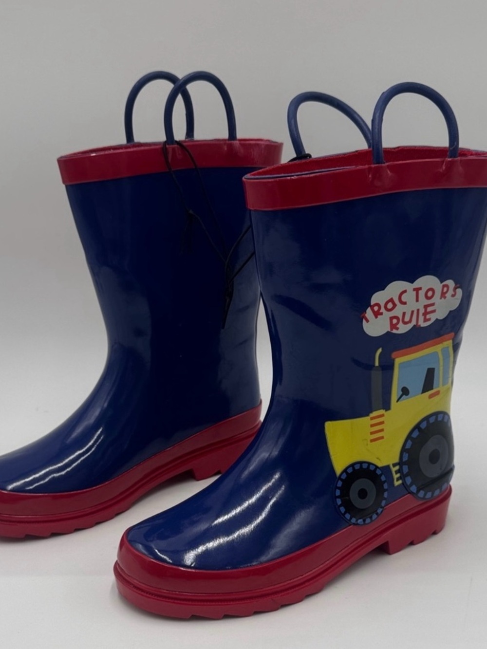 NWT Kids Navy Blue & Red Tractor Rain Boots Size !